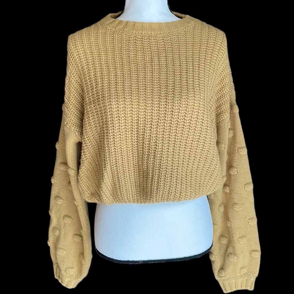 Moon & Madison Bubble Balloon Sleeve Knit Crop Sweater S